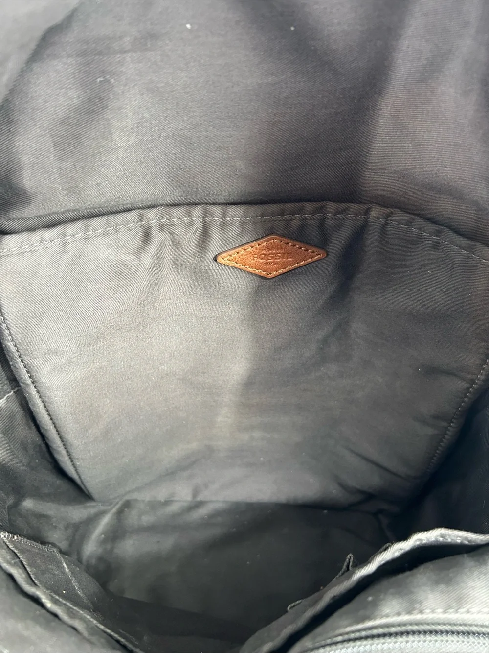 Fossil Backpack Canvas Leather 2 Tone Navy/Brown Pockets School Bag Casual
